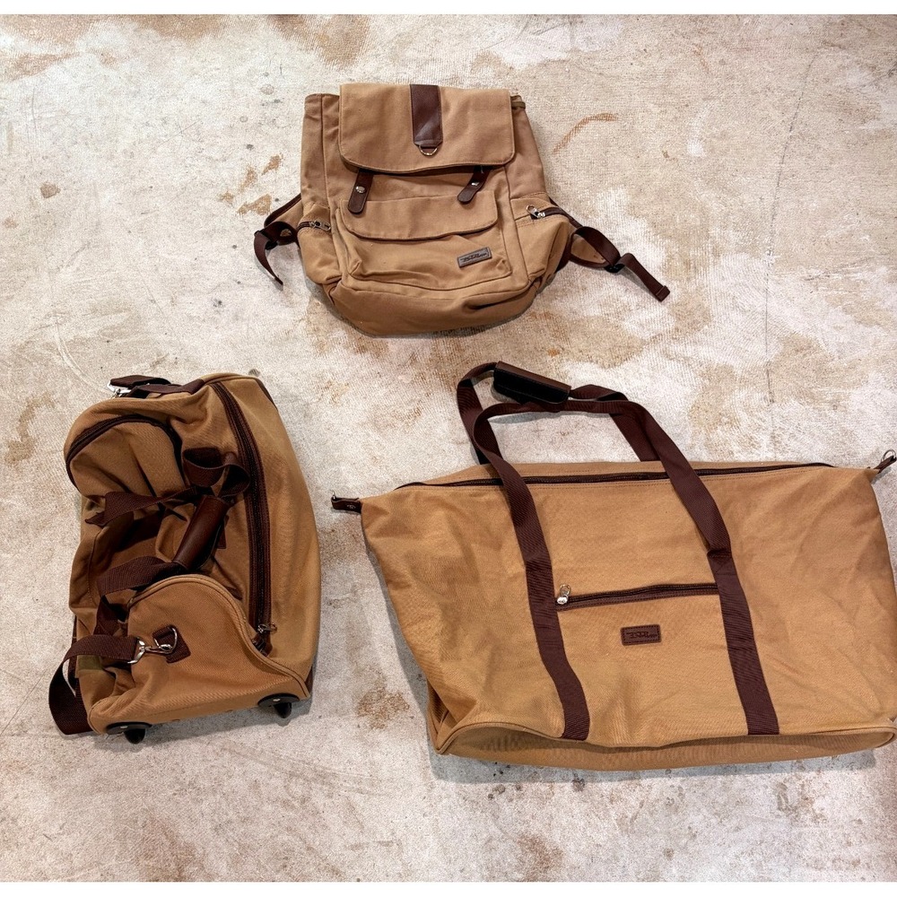 Belle Russo 3 Pc Travel Bag Set Canvas Backpack Duffel Rolling Carry On Luggage